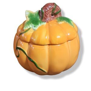 Royal Norfolk Fall Autumn‎ Thanksgiving Ceramic Pumpkin Candy Cookie Jar 6"